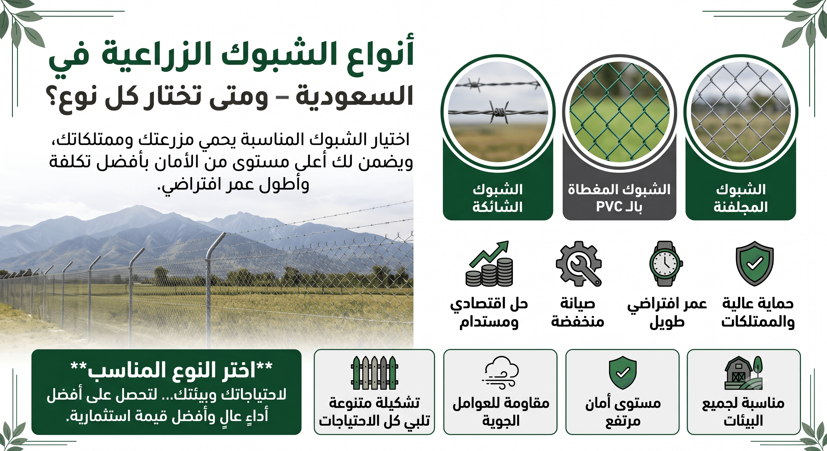 أنواع الشبوك الزراعية في السعودية ومتى تختار كل نوع؟